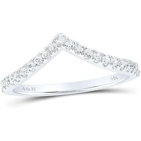 Solid 10K White Gold Real Natural Diamond Chevron Curved V Stackable Wedding Band Anniversary Ring for Women 1/5 Carat (.21 Cttw)