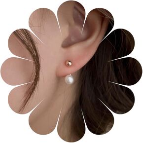 Iaceble Boho Pearl Ear Jacket Earrings Gold Ball Pearl Stud Earrings Single Pearl Earrings Pearl Front Back Earrings Minimalist Pearl Ball Earrings Jewelry for Women and Girls