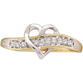 Sonia Jewels 10k White and Yellow Two 2 Tone Gold Heart Shape Round Cut Ladies Diamond Wedding Ring Band 8mm (.05 cttw)