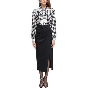 RICH RADI Q'S Women's Zip Satin Pleated Acetate Asymmetrical Midi Skirt in Saudi Arabia