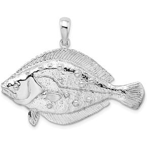 Diamond2Deal 925 Sterling Silver 3D Flounder Fish Pendant (L-30mm W-40mm)