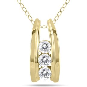 1/2 Carat TW Three Stone Diamond Ladder Pendant Available in 10k White and Yellow Gold (K-L Color, I2-I3 Clarity)