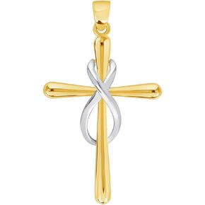 14k Yellow Gold Vertical Infinity Eternity Relligious Cross Pendant
