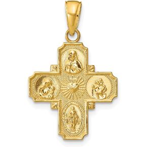 Solid 14K Yellow Gold 4-Way Medal Pendant (0.75 x 1.14 Inches)