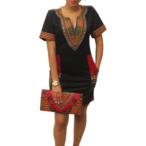 JTNFairy Women's African Tribe Dresses Bohemian Print Traditional Elegant Costume Clothes