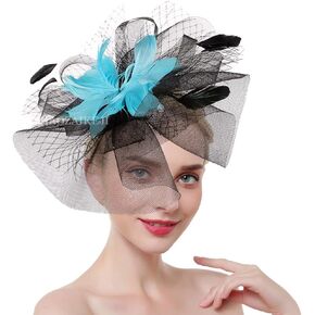 HAOZAIKEJI Women Veil Fascinators Wedding Tea Party Headpiece Organza Fascinators Hat Flower Feather Hair Clip with Headband