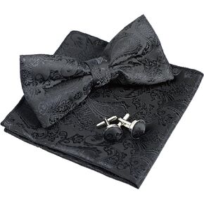 YASUOA Men’s Paisley Pattern Pre-tied Bow Tie Set with Pocket Square and Cufflinks, Made with Premium Jacquard Fabric