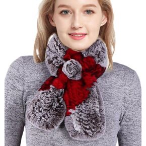 Forssils Rabbit Fur Scarf for Women Knitted Fluffy Scarves Real Fur Neck Warmer Scarf for Winter