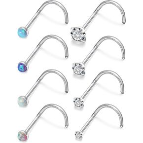 18G 20G 22G Titanium Opal Nose Rings Studs for Women Men Nose Piercing Jewelry Top Diamond 1.5mm 2mm 2.5mm 3mm