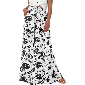 BTFBM Women Casual High Waist Wide Leg Pants Summer Floral Solid Long Palazzo Pants Lounge Beach Trousers with Pocket