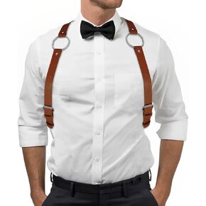 BODIY Men Leather Suspenders Belt Y-Back Shoulder Strap Groomsmen Wedding Adjustable Tuxedo Suspender