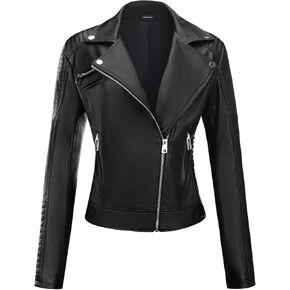 Women's Faux Leather Jacket with Pockets Fur Lining Moto Biker Short Coat Slim Fit PU Outwear for Fall and Winter