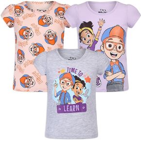 Blippi and Meekah Girls 3 Pack T-Shirts for Toddlers and Little Kids – Purple/Pink/White