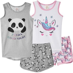 MyFav Big Girls Sleeveless Pajama Sets Cute Panda Polka Dot Sleepwear Loungewear