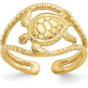 Solid 14k Yellow Gold Turtle Toe Ring Adjustable