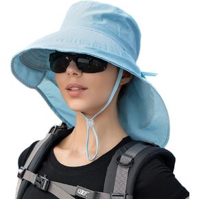 HUAMULAN Women Large Brim Sun Hat with Neck Flap, Men Quick Dry Hiking Fishing Safari Hat UPF 50+