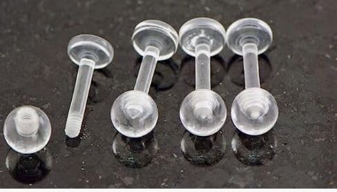 4 Pc 14g 5/16" All Clear Acrylic Ball & Barbell Lip labret, Retainers (no Steel), Acrylic,Steel in Saudi Arabia