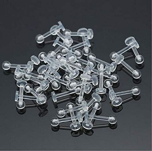 4 Pc 14g 5/16" All Clear Acrylic Ball & Barbell Lip labret, Retainers (no Steel), Acrylic,Steel in Saudi Arabia