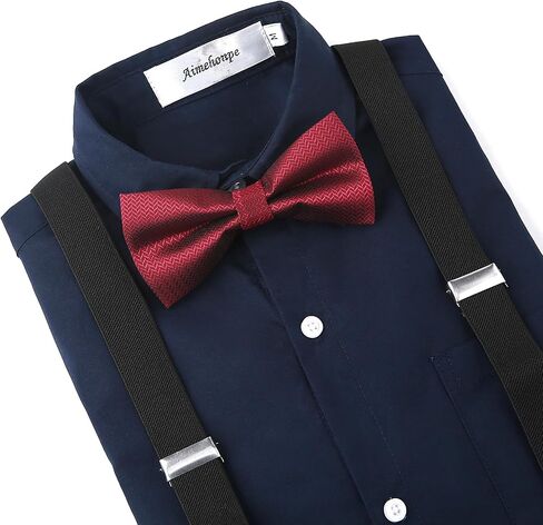 Boys Dress Shirt Long Sleeve Poplin Formal Uniform Woven with Bow Tie Set Suspenders Outfit in Saudi Arabia