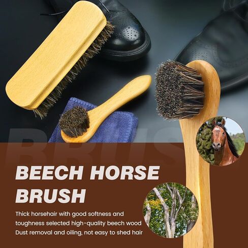 IKI Premium Leather Shoe Care Kit - Colorless & Black Lanolin, Shoe Wax, 2 Horsehair Brushes, Flannel & High-Fiber Cloths - Complete Shoe Polishing Solutio in Kuwait