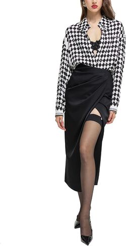 RICH RADI Q'S Women's Zip Satin Pleated Acetate Asymmetrical Midi Skirt in Saudi Arabia