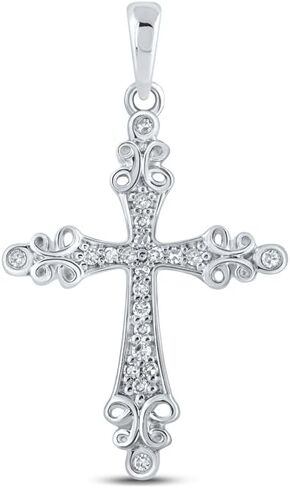 10kt White Gold Womens Round Diamond Cross Pendant 1/10 Cttw in Saudi Arabia