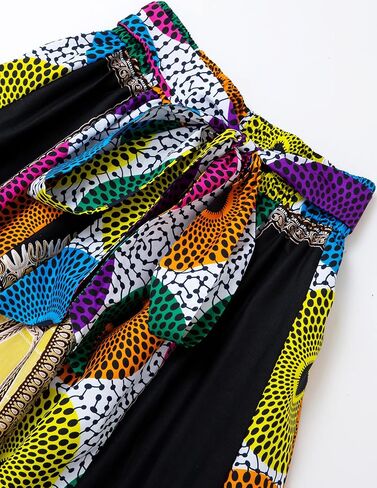 Women's African Print High Waist Pleated A Line Long Maxi Skirts with Pockets in Saudi Arabia