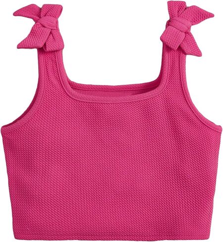 OYOANGLE Girl's Tie Shoulder Sleeveless Square Neck Tank Top Casual Solid Plain Slim Fit Crop Cami Tops in Saudi Arabia