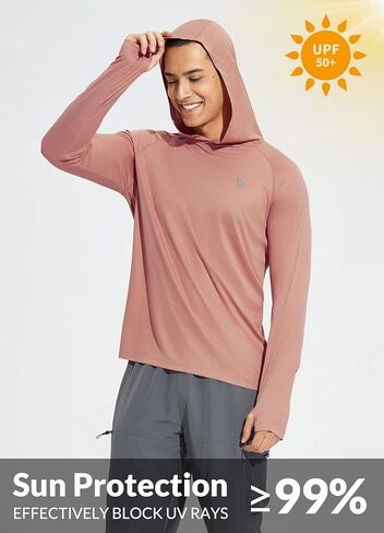 BALEAF Men's Sun Protection Hoodie Shirt UPF 50+ Long Sleeve UV SPF T-Shirts Rash Guard Fishing Swimming Lightweight Orange Red Heather L in Saudi Arabia