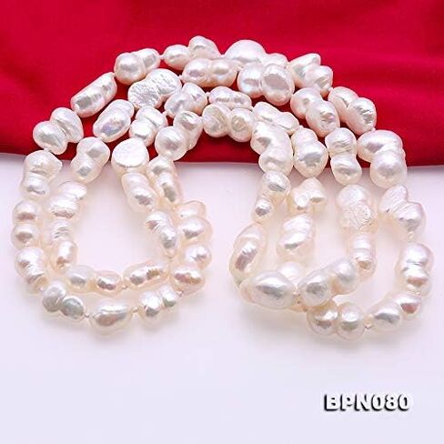 JYX Pearl Long Strand Necklace 8-12mm White Baroque Freshwater Cultured Pearl Necklace 34" in Saudi Arabia