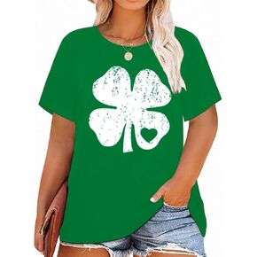 Plus Size St. Patrick's Day Shirt for Women Lucky Shamrock Tee Shirts Irish Clover Graphic Print Tops