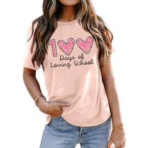 100 Days of School Shirt Women Kindergarten Teacher Shirts 100th Day of School Celebration Gifts Funny Tee Tops