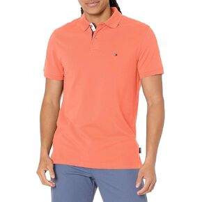 Tommy Hilfiger Men's Flag Placket Polo in Regular Fit, Peach Dusk, Large