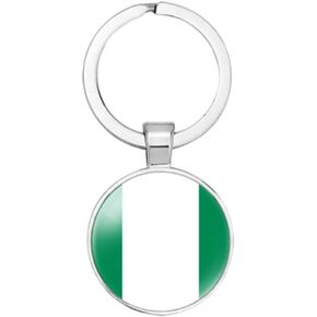 Nigeria National Flag Key Chain Keyring Gift Men Women Keychain Stainless Steel and Inlaid Glass Materials