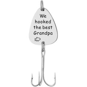 ShiQiao Spl Fishing Gifts for Men Grandpa, Fathers Day Gift for Papa Grandfather, We Hooked the Best Grandpa Fishing Lure Keychain Fisherman Gifts for Christmas Birthday from Grandchildren, Silver, S
