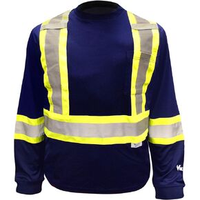 VIKING Safety Hi-Vis UPF Cotton Lined Long Sleeve Shirt with 2" Vi-brance Reflective Tape Over 4" Contrasting Tape