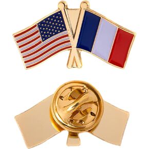 France Lapel Pin Enamel with United States USA Souvenir Hat Men Women Patriotic French Country (Double Flag Pin)