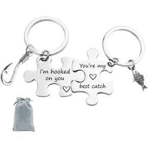 Vadaka Couple Keychain I'm Hooked on You You're My Best Catch Puzzle Couple Keychain Set Fisherman Gift Fishing Lovers Jewelry Gift for Boyfriend Girlfriend Birthday Christmas Thanksgiving Day Gift