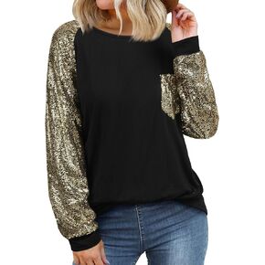 Ezcosplay Women Sparkling Sequins Tops Long Raglan Sleeves Glitter Shirt Sparkle Dressy Party Club Blouses