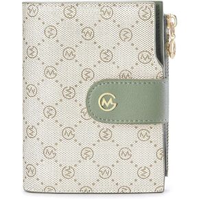 GOLF SUPAGS Wallets for Women PVC Leather Small Bifold Zipper Pocket Coin Purse Large Capacity Multi Card Organizer (Bean Green×Ash Green)