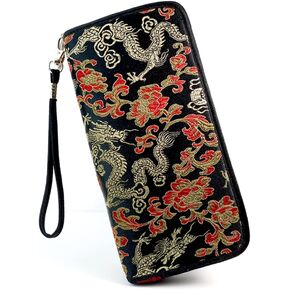 Women's Wallet Canvas Wristlets Bag Zip Around Clutch Holder Clutch with Removable Strap Featured Embroidered Multi-card Slot Wallet(ArmyGreen)