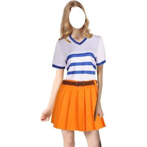 Nami Cosplay Costume Anime Uniform T-shirt and Pleated Skirt Halloween Party Outfits Full Set