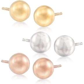 Ross-Simons Tri-Colored Gold Jewelry Set: 3 Pairs Of 6mm Ball Stud Earrings