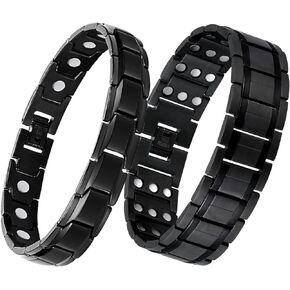 Feraco 3X Strength Magnetic Bracelets for Men Titanium Steel Magnetic Bracelet with 3 Rows Ultra Strong Magnets (Black)