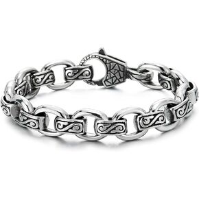 COOLSTEELANDBEYOND Mens Women Rolo Link Chain Bracelet, Stainless Steel, Vintage Infinity Swirl Waves Filigree