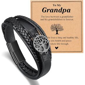 UNGENT THEM Leather Tree of life Bracelets for Men Husband, Grandpa, Fathers' Day Birthday Christmas Valentine's Day Gifts for Men