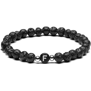 MIGATI Name Bracelet Personalized Initial Letter Lava Rock Handmade for Women Men Couples (J) in Saudi Arabia