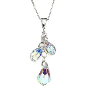 Sterling Silver Cable Chain Necklace AB Crystal Multi-Teardrop Pendant 20"