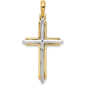 Sonia Jewels 14k Yellow and White Gold Two Tone Unique Cross Pendant Charm - 35mm x 18mm