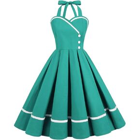 Women's Vintage Polka Audrey Dress 1950s Halter Retro Cocktail Prom Dress Rockabilly Wedding Hepburn 50's 60's Party Costume